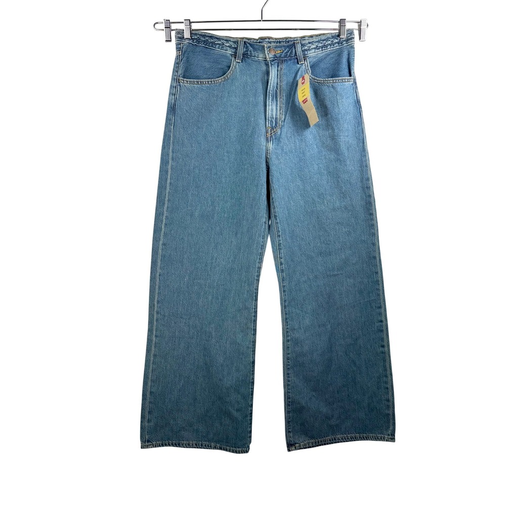 Levis Ribcage Wide Leg 32 Blue Denim High Rise Braided Waist Jeans 32x30